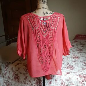 Coral sheer top